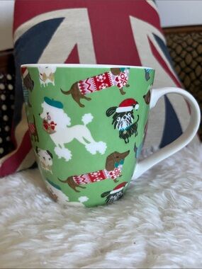 Pfaltzgraff Festive Dog Pattern Green Ceramic Mug